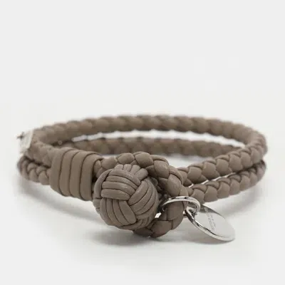 Pre-owned Bottega Veneta Grey Intrecciato Leather Double Strand Bracelet M