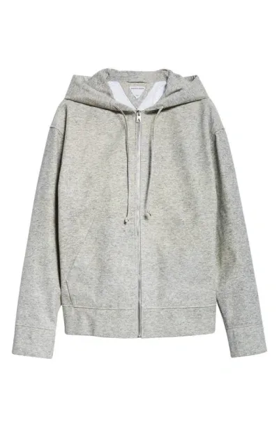 Bottega Veneta Heathered Jersey Print Leather Hoodie In Light Grey Melange