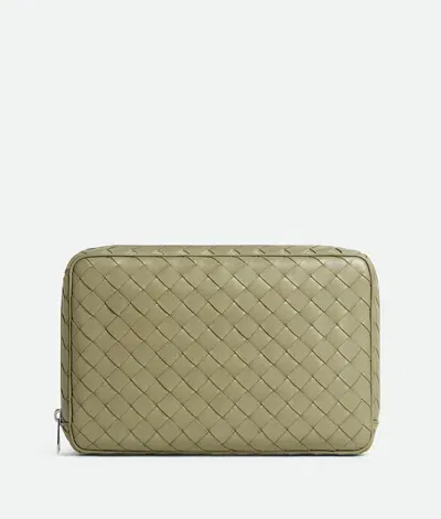 Bottega Veneta Intrecciato Large Zipped Organizing Pouch In Travertine