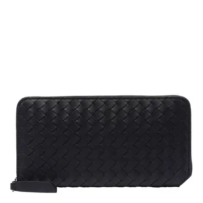 Bottega Veneta Intrecciato Small Wallet With Zip In Black