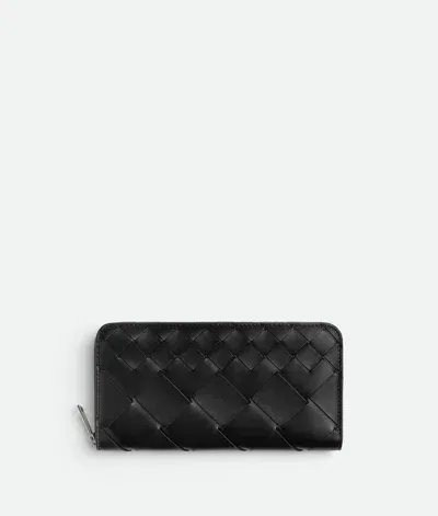 Bottega Veneta Intrecciato Zip Around Wallet In Black