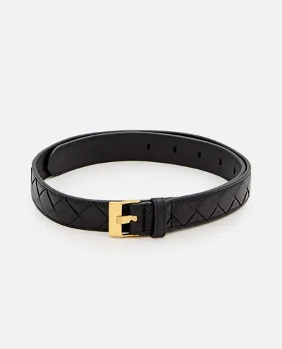 Bottega Veneta Intreccio Leather Belt In Black