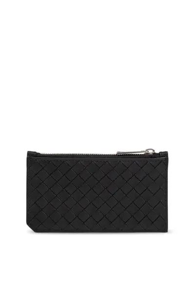 Bottega Veneta Intreccio Zipped Wallet In Black