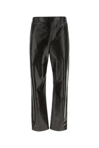 Bottega Veneta Shiny Leather Elasticated Trousers In Black