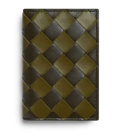 Bottega Veneta Leather Intrecciato Bifold Card Holder In Kaki/olive Oil