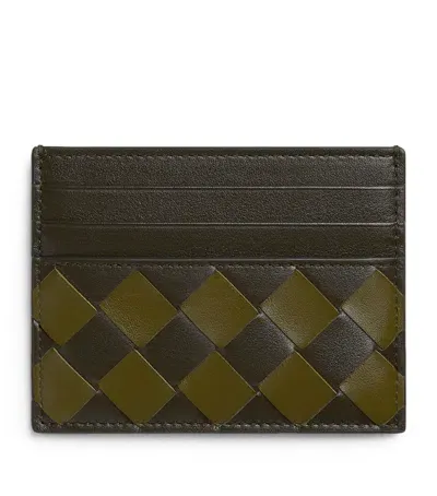 Bottega Veneta Leather Intrecciato Card Holder In Green