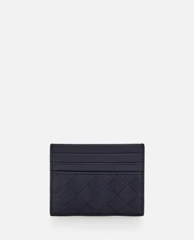 Bottega Veneta Leather Intrecciato Cardholder In Blue