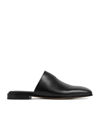 Bottega Veneta Leather Roma Slippers In Black