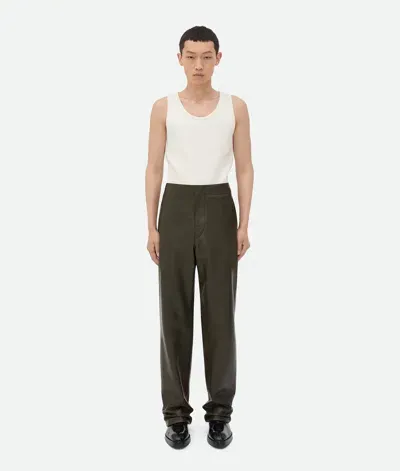 Bottega Veneta Leather Wide Leg Trousers In Dark Olive