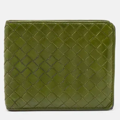 Pre-owned Bottega Veneta Light Green Intrecciato Leather Bifold Wallet