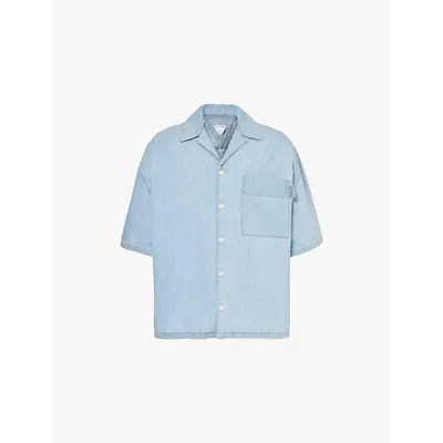 Bottega Veneta Mens Light Bleach Relaxed-fit Short-sleeved Denim Shirt In Blue