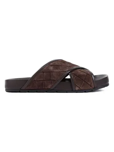 Bottega Veneta Men's Tarik Leather And Rubber Slides In Brown