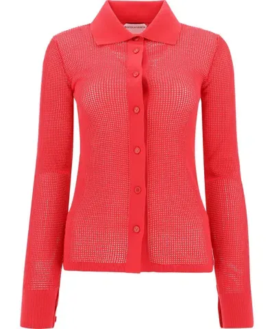 Bottega Veneta Mesh Buttoned Cardigan In Red