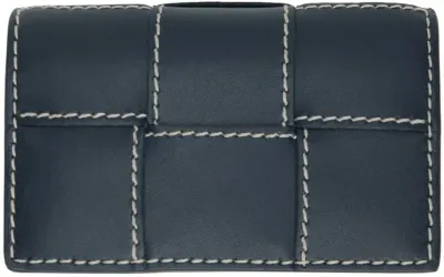 Bottega Veneta Navy Cassette Business Card Case Wallet In 3330 Blue