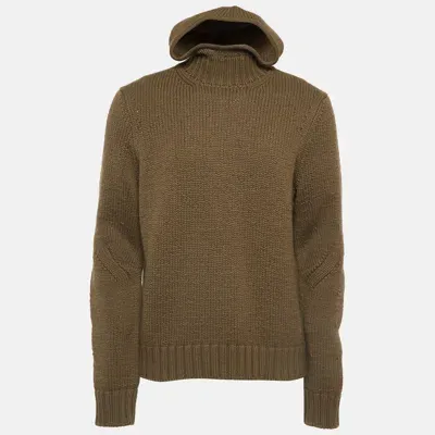 Pre-owned Bottega Veneta Olive Green Knit Hooded Sweater L