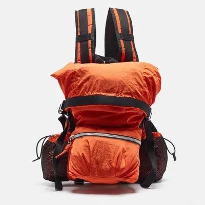 Pre-owned Bottega Veneta Orange Nylon Webbing Trimmed Shell Backpack