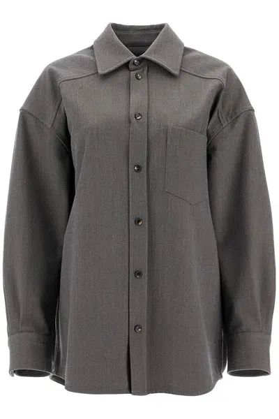 Bottega Veneta Oversized Wool Tricotine Shirt In Gray