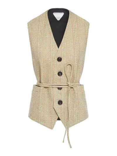 Bottega Veneta Prince Of Wales Wool Gilet In Nude & Neutrals