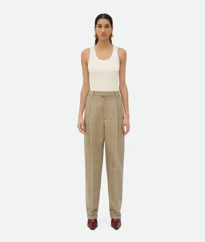 Bottega Veneta Prince Of Wales Wool Blend Pants In Beige/multi