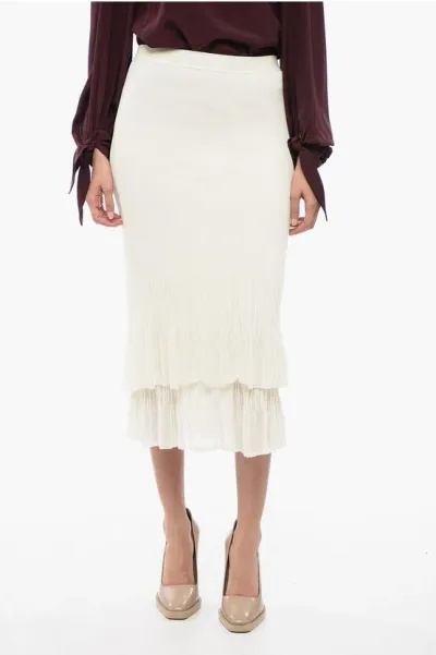 Bottega Veneta Off-white Light Midi Skirt In 9071 Chalk