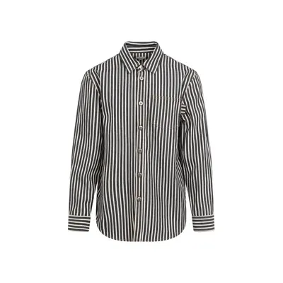 Bottega Veneta Regular Fit Engineer Stripe Cotton Drill Button-up Shirt In Blue