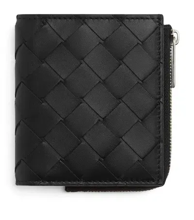 Bottega Veneta Small Intrecciato Bifold Zipped Wallet In Grey