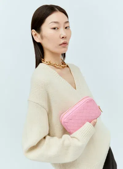 Bottega Veneta Small Intrecciato Zip Pouch In Pink