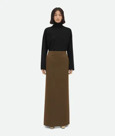 Bottega Veneta Soft Wool Twill Skirt In Dark Jute Melange