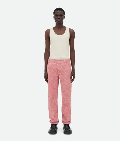 Bottega Veneta Suede Intrecciato Leather Trousers In Cherry Blossom