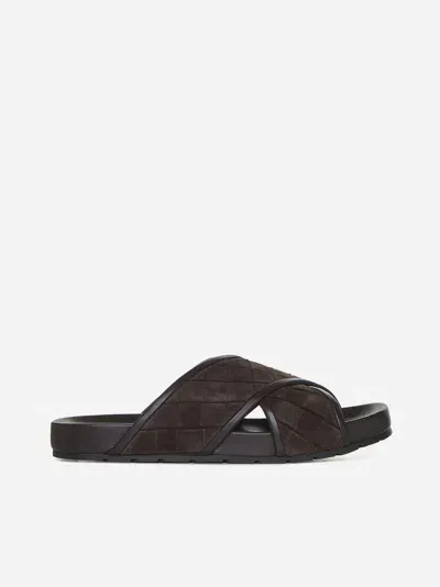 Bottega Veneta Tarik Intrecciato Suede Sandals In Brown