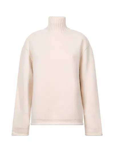 Bottega Veneta Textured Cashmere Hign Neck Jumper In Nude & Neutrals