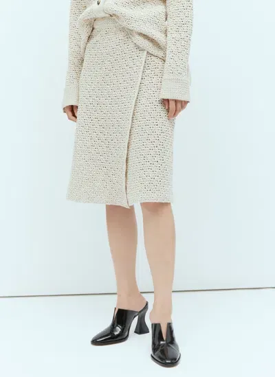 Bottega Veneta Textured Knit Wraparound Midi Skirt In Cream