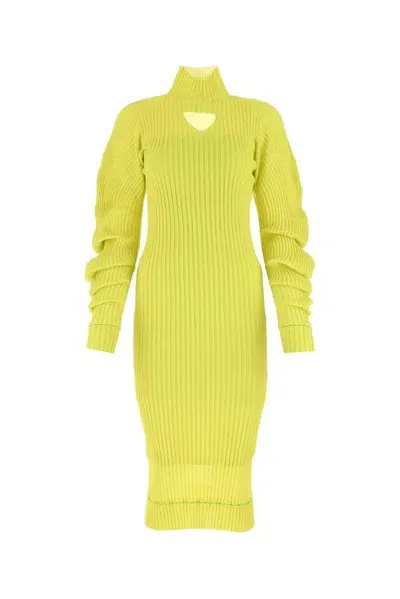 Bottega Veneta Turtleneck Cut-out Rib-knit Dress In Green