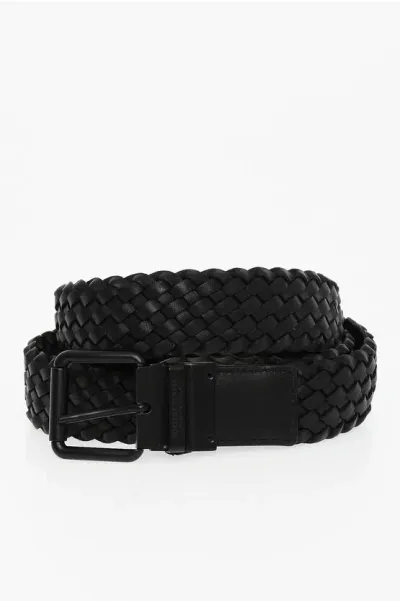 Bottega Veneta Two-toned Woven Leather Belt In Black