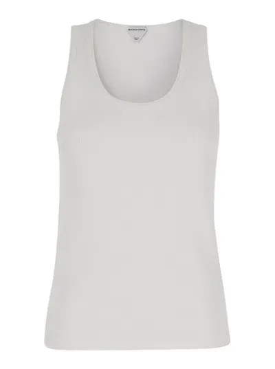 Bottega Veneta White Ribbed Tank Top With U Neckline In Cotton Woman  In Gray