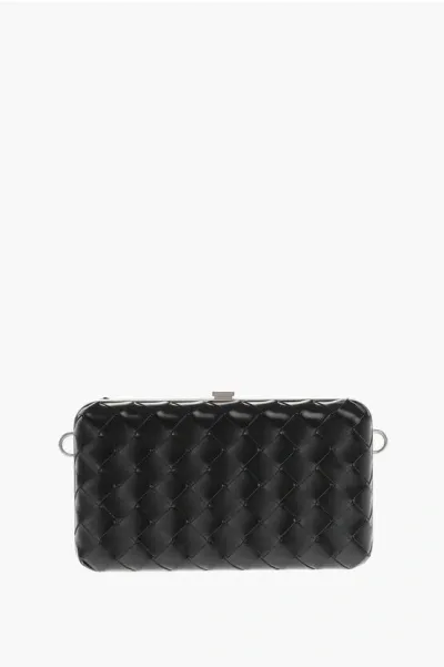 Bottega Veneta Woven Leather Clucth With Shoulder Strap In Black