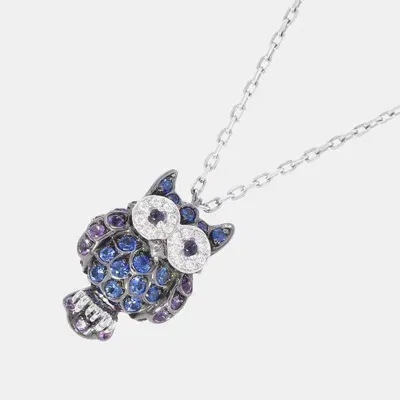 Pre-owned Boucheron 18k White Gold Noctua Owl Chouette Pendant Necklace