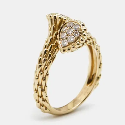 Pre-owned Boucheron Serpent Boheme Toi Et Moi Xs Motif Diamond 18k Yellow Gold Ring Size 53