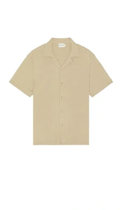 Bound Cuban Textured Short Sleeve Shirt In Beige