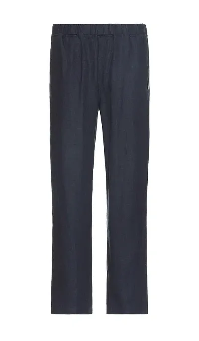 Bound Relaxed Heavy Linen Trousers In Blue