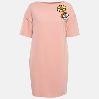 Pre-owned Boutique Moschino Pink Brooch Applique Crepe Shift Dress S