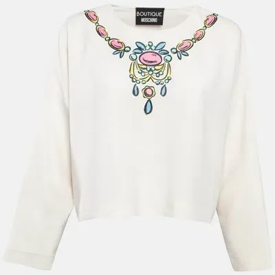 Pre-owned Boutique Moschino White Necklace Print Crepe Top M