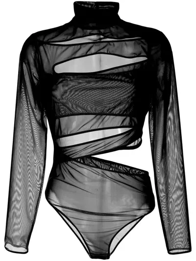 Boyarovskaya Cut-out Sheer Bodysuit In Black