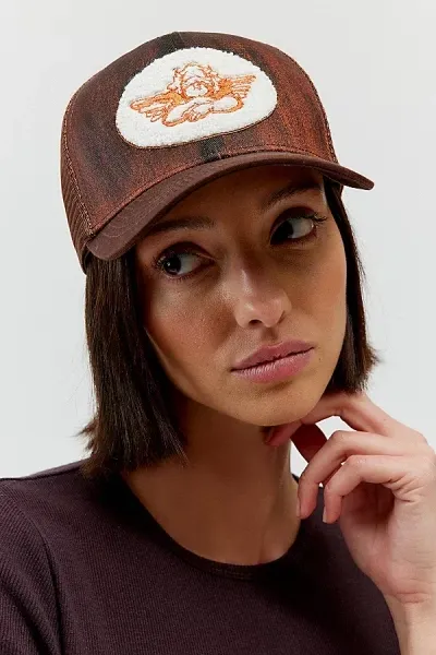 Boys Lie Up In Flames Trucker Hat In Brown/orange, Women's At Urban Outfitters