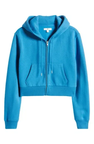 Bp. Crop Cotton Blend Zip-up Hoodie In Blue Water