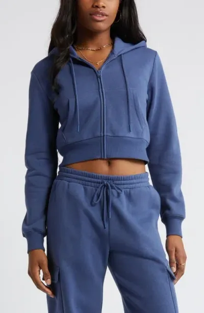 Bp. Crop Zip Fleece Hoodie In Blue Indigo