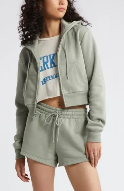 Bp. Crop Zip Fleece Hoodie In Green Halo