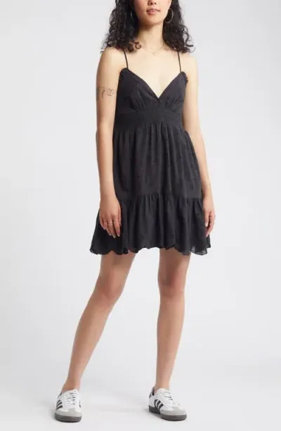 Bp. Eyelet Babydoll Minidress In Black Night