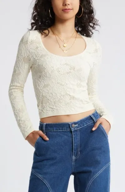 Bp. Mesh Jacquard Long Sleeve T-shirt In Ivory Dove