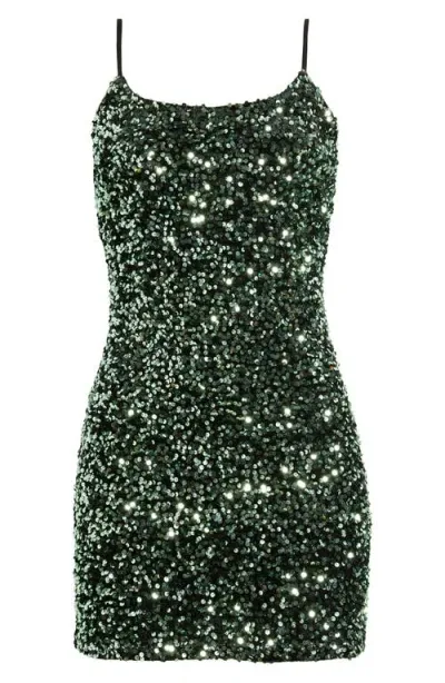 Bp. Night Out Sequin Camisole Dress In Green Black Sequins